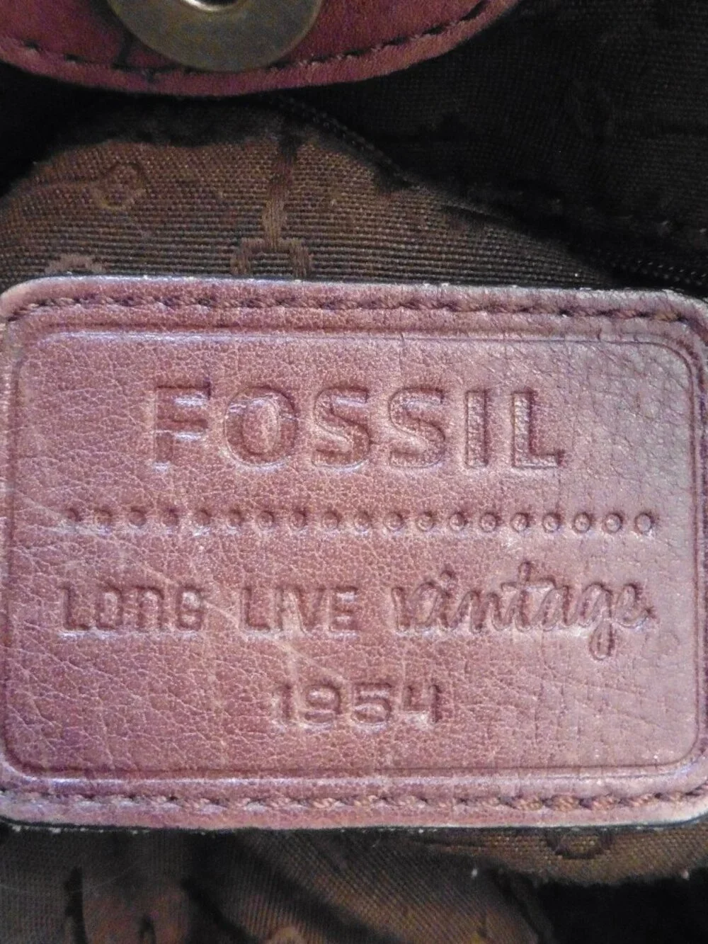 Fossil Large Long Live Vintage Brown Distressed Rustic Worn Leather Bag Purse